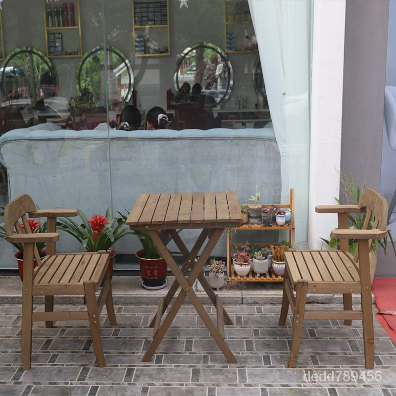 【免運】【園藝生活】陽台庭院露臺休閒桌椅實木室外茶几組合花園折疊長桌方桌靠背椅子
