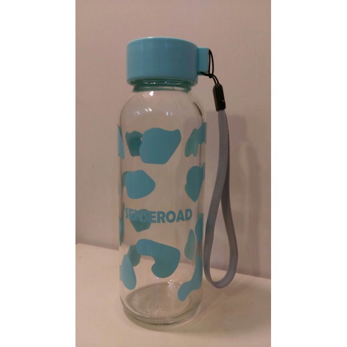SENSEROAD 可愛藍色乳牛花紋 輕巧玻璃水杯 玻璃瓶  環保杯 環保水壺 冷水瓶 隨身壺 隨手壺 ３００ML*6