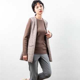 O-LIWAY 駝色 臺灣製MIT 設計款V領四釦長版開襟針織背心針織外套-oliway
