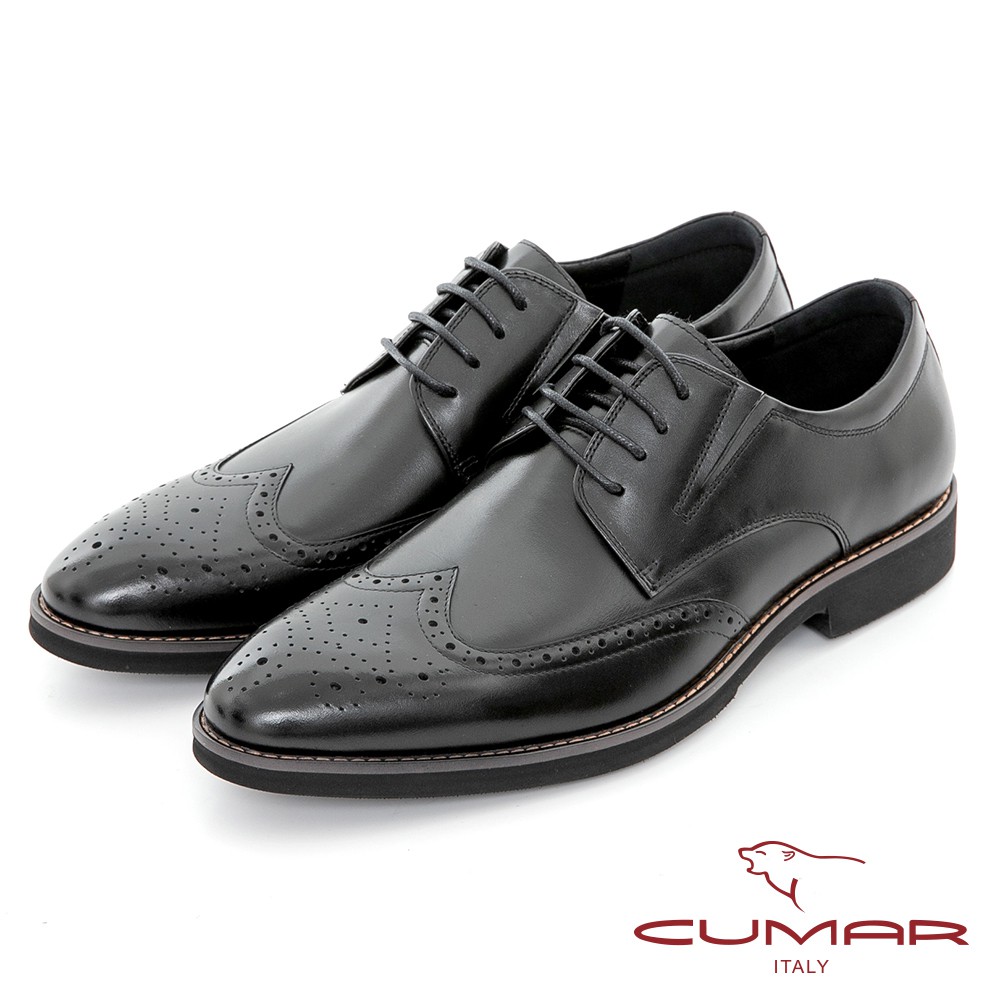 【CUMAR】商務菁英 輕量舒適大底真皮紳士鞋 - 黑色