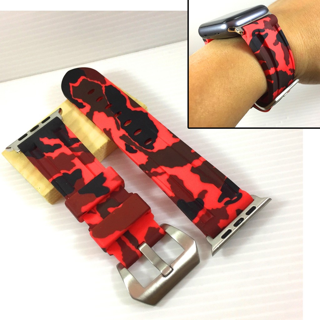 Apple Watch 沛納海 Panerai 代用 橡膠 迷彩紅  錶帶 不鏽鋼 胖大海  針釦 適用 蘋果手錶