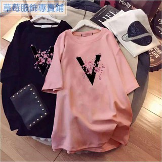🔥臺灣現貨🔥【M-4XL】純棉短袖t恤大尺碼女裝寬鬆韓版圓領長版T恤中長款上衣遮肉100公斤可穿夏季現貨大尺碼上衣中