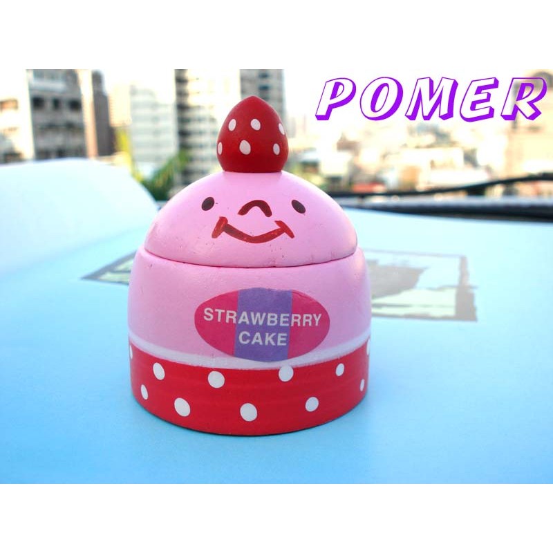 ☆POMER☆ 日本古著小店 癒療系小物 STRAWBERRY CAKE 可愛微笑 粉紅草莓蛋糕木頭飾品盒置物盒收納盒