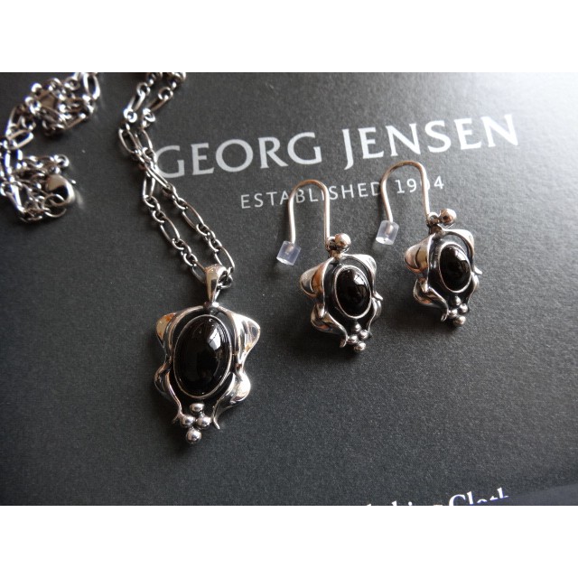 全新 專櫃正品真品GEORG JENSEN 喬治傑生 2015年度 寶石黑瑪瑙項鍊 耳環