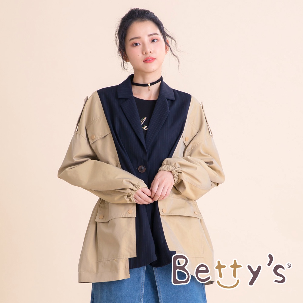 betty’s貝蒂思(05)設計款西裝領拼接休閒外套(卡其)