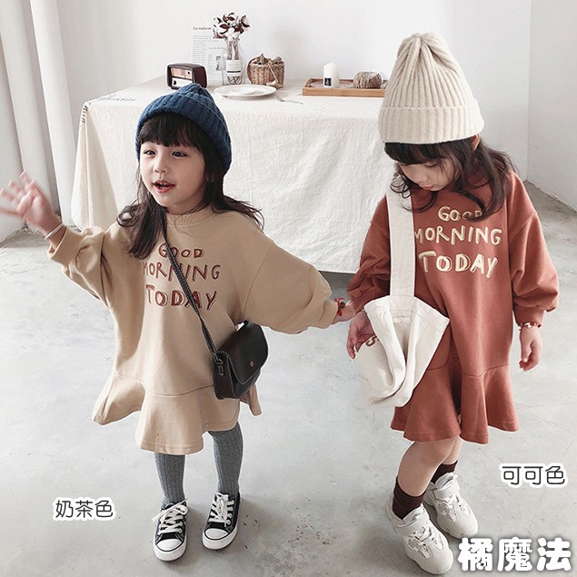 字母燈籠袖衛衣裙 魚尾長袖衛衣洋裝 橘魔法Baby magic 現貨在台灣 女童 【p0061171863264】