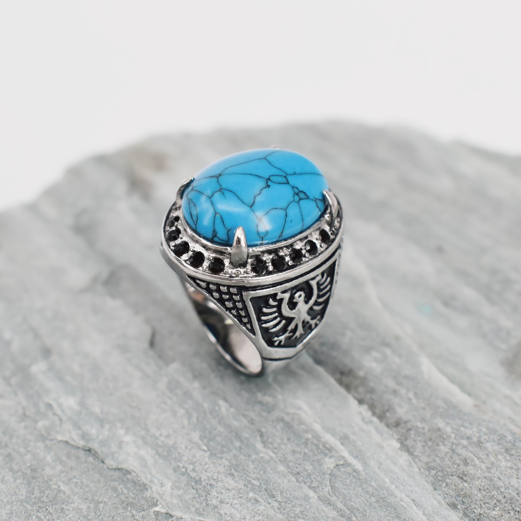 台灣藍寶石專用不鏽鋼戒指 ~ 雛鷹展翅不鏽鋼戒指 15*20 綠松石 ~ 不鏽鋼空托 ~ 不鏽鋼戒面
