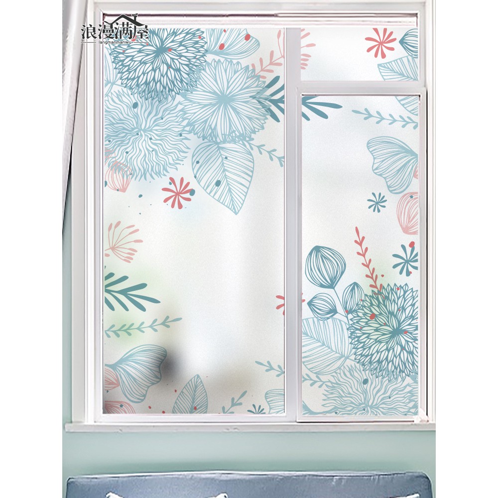壁紙窗貼玻璃貼遮光壁貼水色淺藍櫥窗廁所移門浴室衛生間廚房窗戶靜電