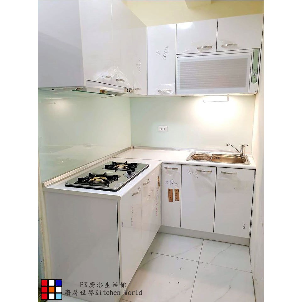 高雄系統廚具客製化廚櫃流理台工廠直營l型流理台美耐門板搭櫻花牌排油煙機瓦斯爐烘碗機