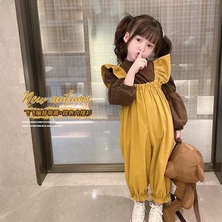 女寶寶韓版套裝 秋季新款 女童洋氣泡泡袖打底上衣 加飛飛袖揹帶褲 兩件套【IU貝嬰屋】