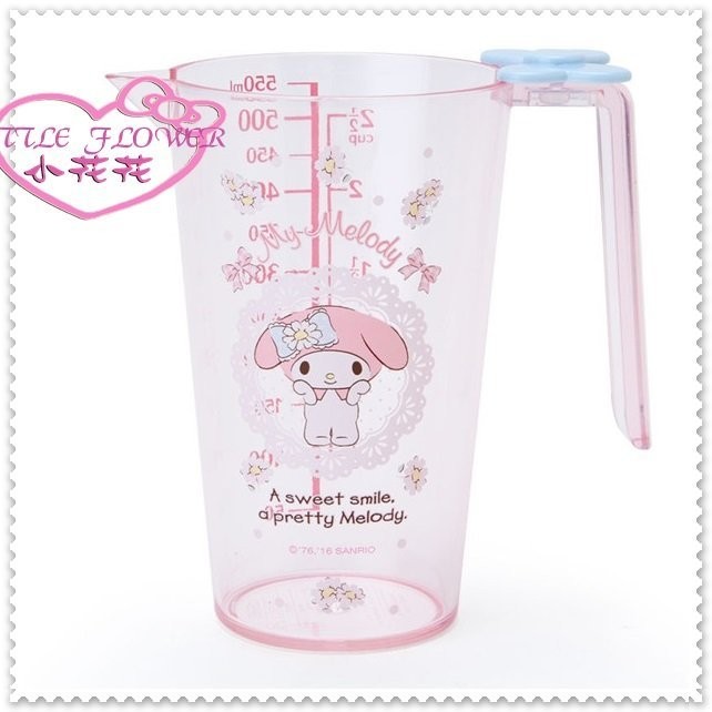小花花日本精品♥ Hello Kitty 美樂蒂 塑膠量杯 新生活系列 站姿花朵緞帶89937303