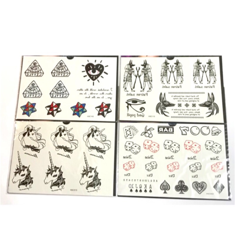 全新現貨多款紋身貼紙 埃及金字塔 荷魯斯之眼 真知之眼 上帝之眼 阿努比斯審判者骰子撲克遊戲魔術方塊獨角獸飛馬刺青貼紙