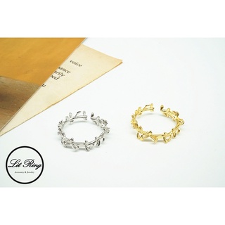 【Lit Ring】純銀月桂女神戒指│銀飾 925銀 純銀 金色 葉子 樹葉 桂冠 可調式 開口戒指 活圍 戒指 飾品