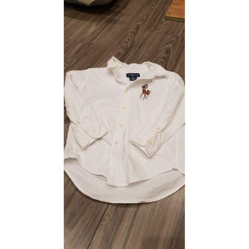 二手 4T 美品 專櫃品牌Ralph Lauren Polo 白色彩色大馬長袖襯衫 可當薄外套