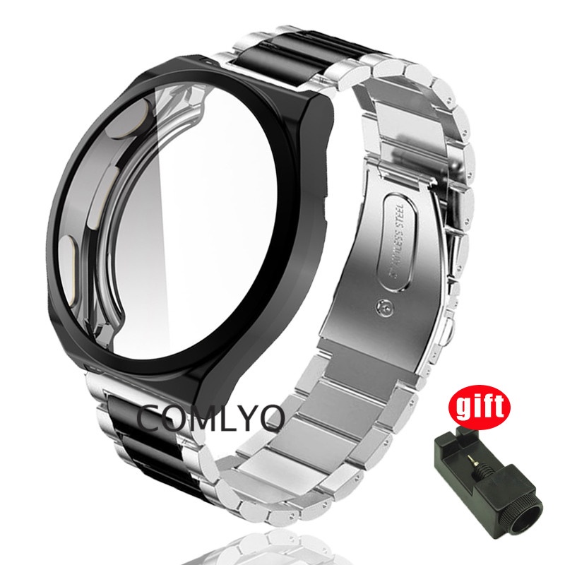 套裝 華為手錶 GT3 PRO 46mm 錶帶 + 錶殼 不銹鋼 金屬 智能手錶  商務休閒 錶帶 柔軟保護套