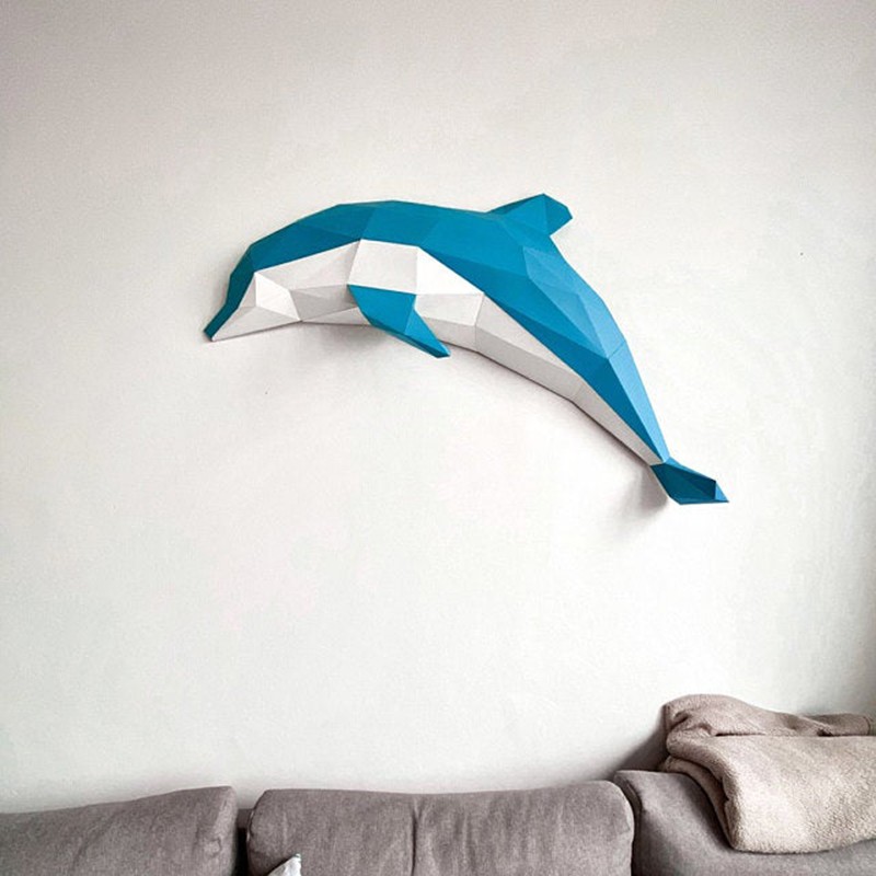 3D紙模型72公分長 海洋動物鯨魚海豚魚客廳臥室書房墻壁裝飾立體紙模壁掛公輸班紙模型