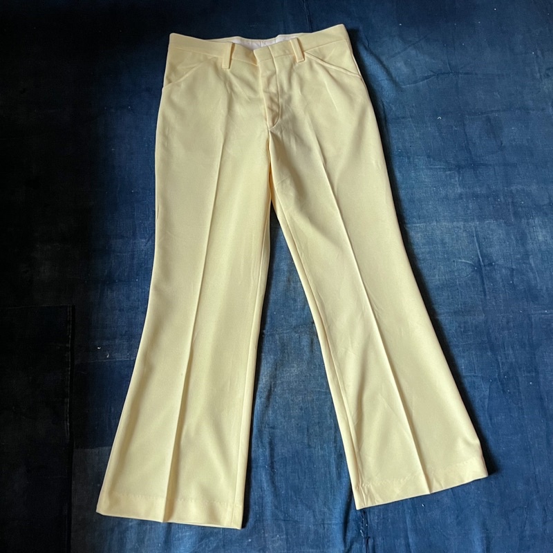 70s unknown polyester flare pants 70年代鵝黃色靴型褲