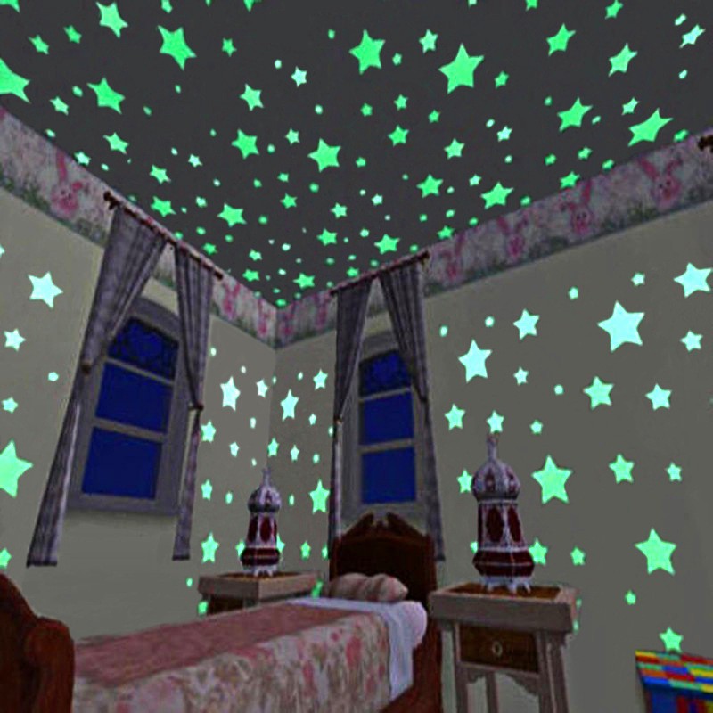 3CM星星夜光貼片(100片/包)  星星貼紙發光在黑暗的牆壁 兒童臥室裝飾