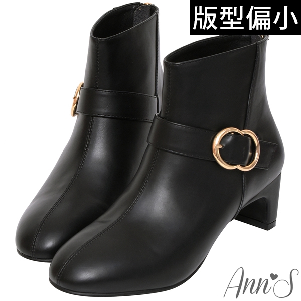 Ann’S完美版型-金色圓扣素面扁跟圓頭短靴5.5cm-黑(版型偏小)