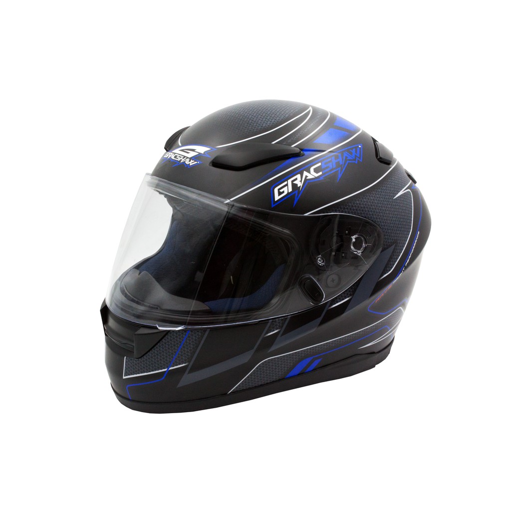 GRACSHAW G9009 平黑藍 雷梭 彩繪 全罩安全帽  全罩 進口 插消排扣 流線型外觀【 歐樂免運】