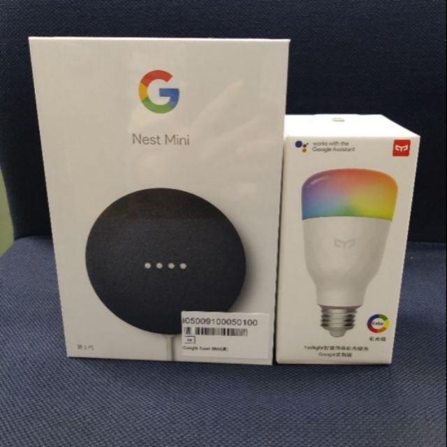 Google Nest Mini智慧音箱+Yeelight智慧情境彩光燈泡