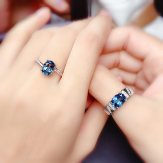藍寶石鉑金鑽石男士女士時尚首飾 925 銀水晶寶石結婚情侶戒指