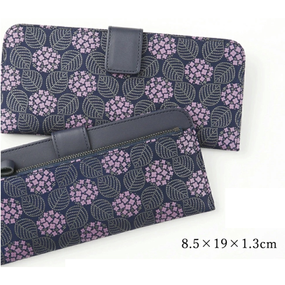 日本製印傳屋鹿皮輕薄長夾紫陽花/繡球花真皮錢包--秘密花園