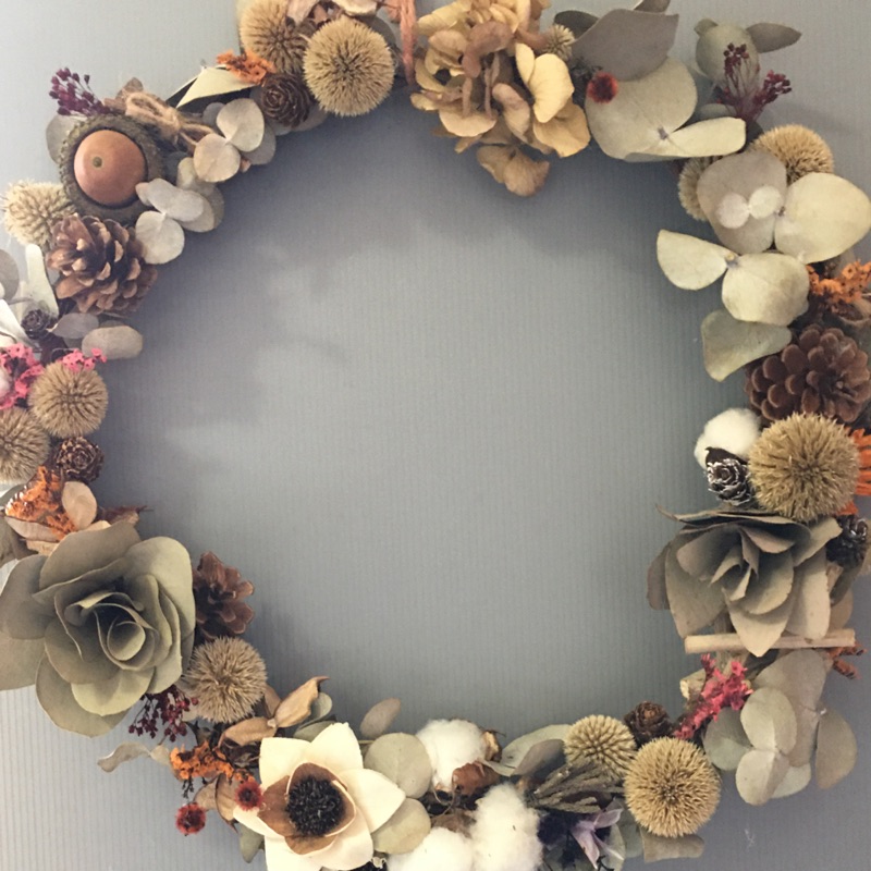 鄉村風花圈 天然乾燥花素材 手作花藝設計 採用自家紫藤花圈 蝦皮購物