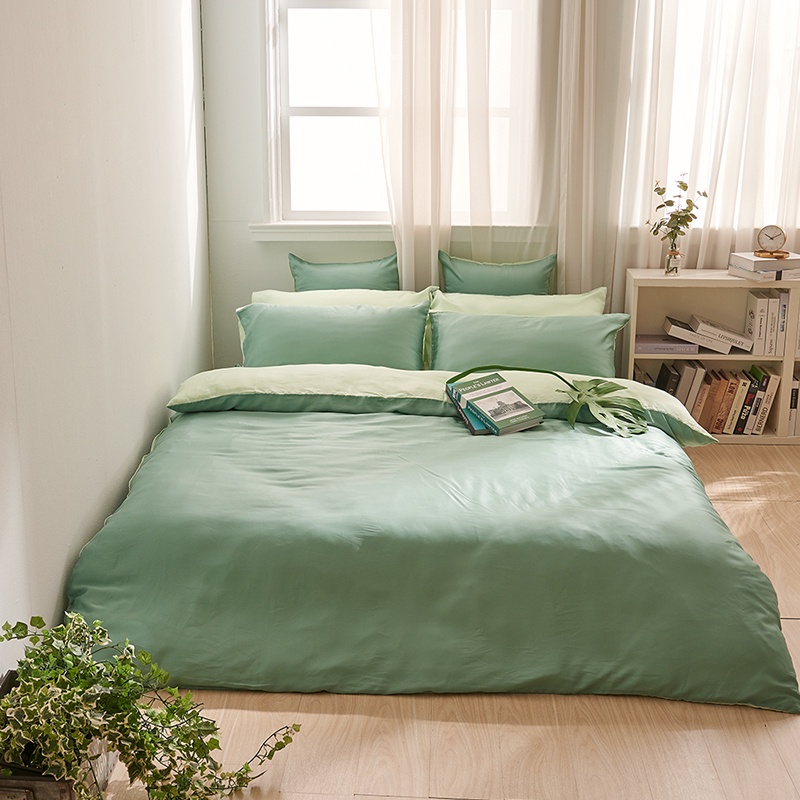 戀家小舖 台灣製床包 雙人床包 薄被套 床單 森林綠 100%天絲 床包被套組 含枕套 60支天絲 素色