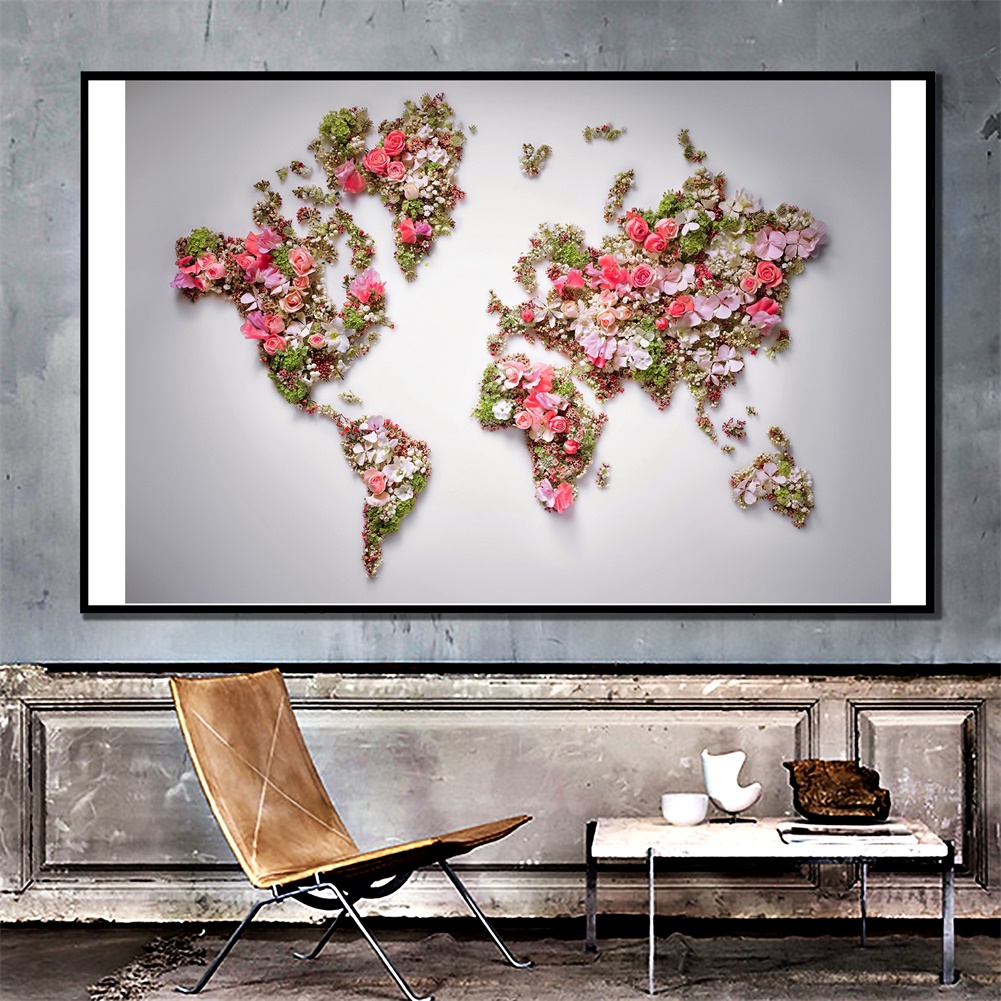 Possbay 世界地圖花卉土地大海報壁掛掛毯背景布攝影背景版畫裝飾