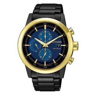 CITIZEN星辰 CA0614-51L Chronograph系列 時尚質感光動能腕錶 /金框 /藍x黑麵 43mm