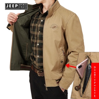 JEEP SPIRIT 1941 ESTD 秋季男士雙面軍裝外套休閒男士純棉商務大衣時尚男士多口袋夾克服裝8XL