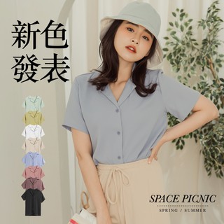 Space Picnic｜素面Ｖ領開襟短袖襯衫【C19033039】