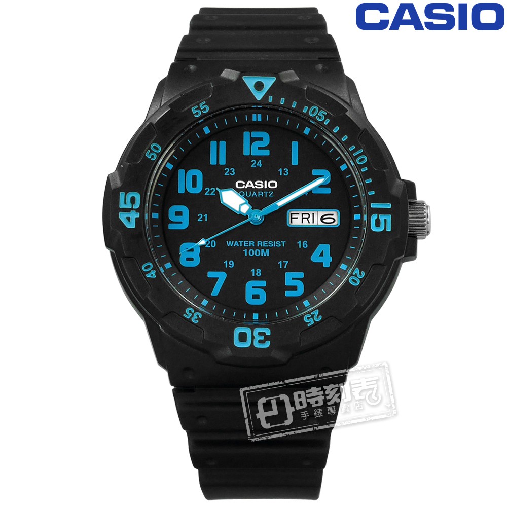 CASIO / MRW-200H-2B / 卡西歐 時標 日本機芯 星期日期 防水100M 橡膠手錶 藍x黑 43mm