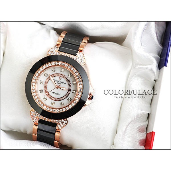 Valentino范倫鐵諾 名媛必備珍珠貝面爪鑲方晶鋯石精密陶瓷手錶腕錶【NE744】單支