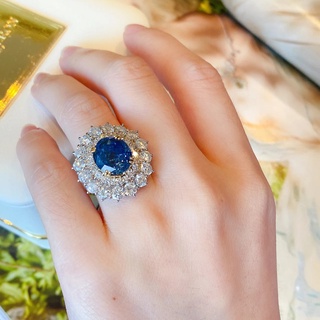 Bling 璀璨彩寶ins高級感鑲嵌滿鑽戒指女 開口仿藍寶石氣質高貴百搭抖音款