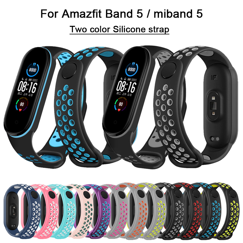 適用於 小米手環 7  Amazfit Band 5 替換腕帶 通用款 適用 小米手環5 雙色打孔 矽膠錶帶 小米錶帶