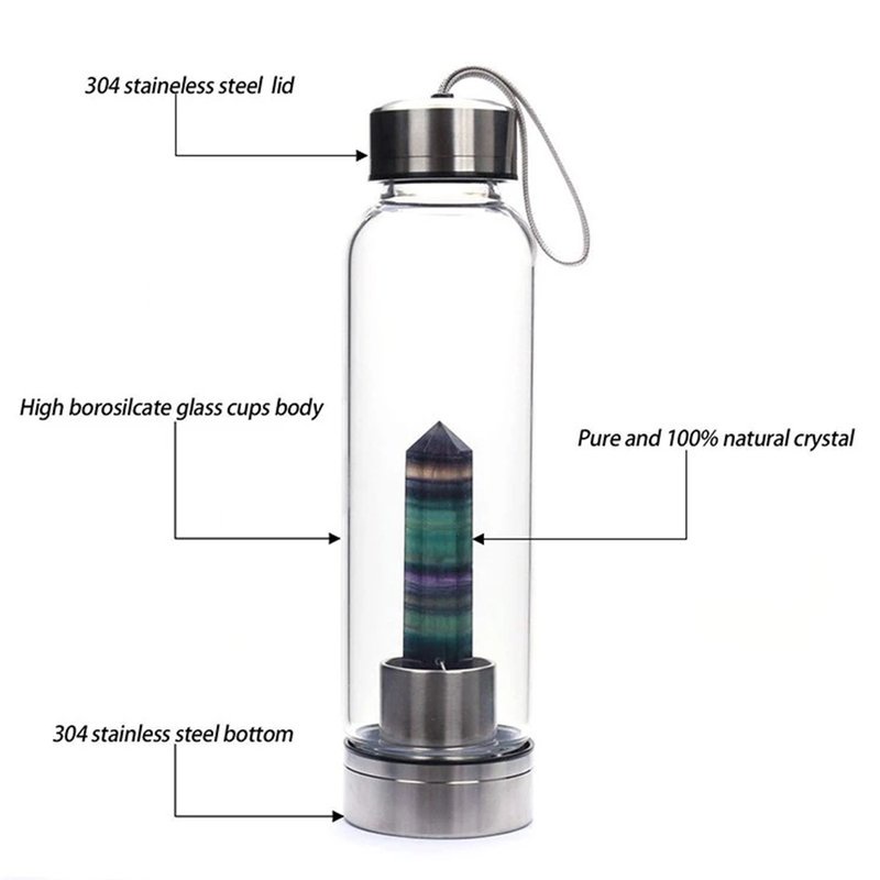 304 不銹鋼天然水晶柱健康能量飲料玻璃瓶