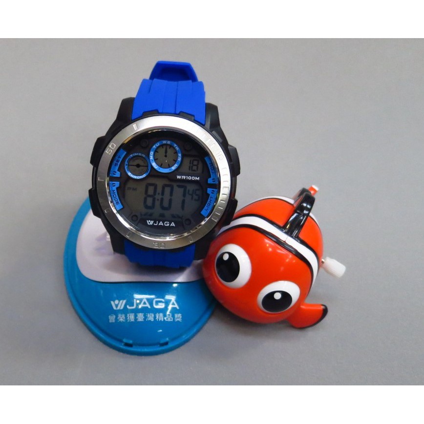 JAGA捷卡 時尚休閒錶 電子錶 運動錶 男錶 學生錶 軍錶 M1065-E(藍)防水 夜光 鬧鈴 保固一年