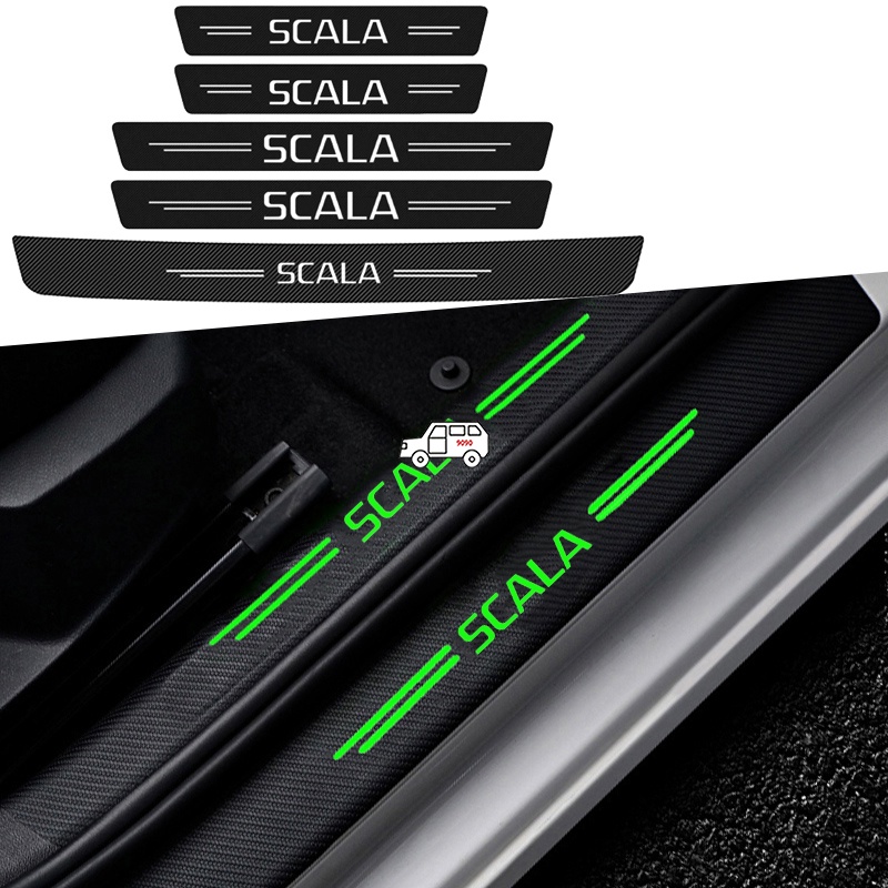 1pc / 4pcs / 5pcs 發光車門檻保護板貼花後行李箱保險槓門檻貼紙, 用於 Skoda Scala Logo