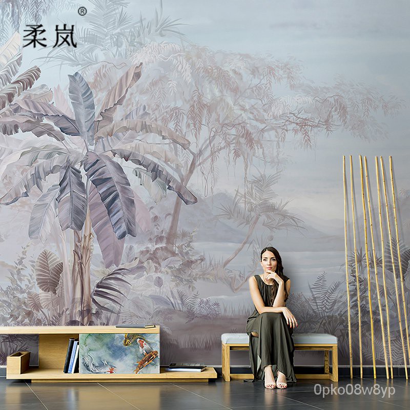 尺寸可客製 免運 珂樸美式鄉村壁紙棕櫚樹電視背景墻壁紙別墅前臺臥室墻布定製壁畫 蝦皮購物