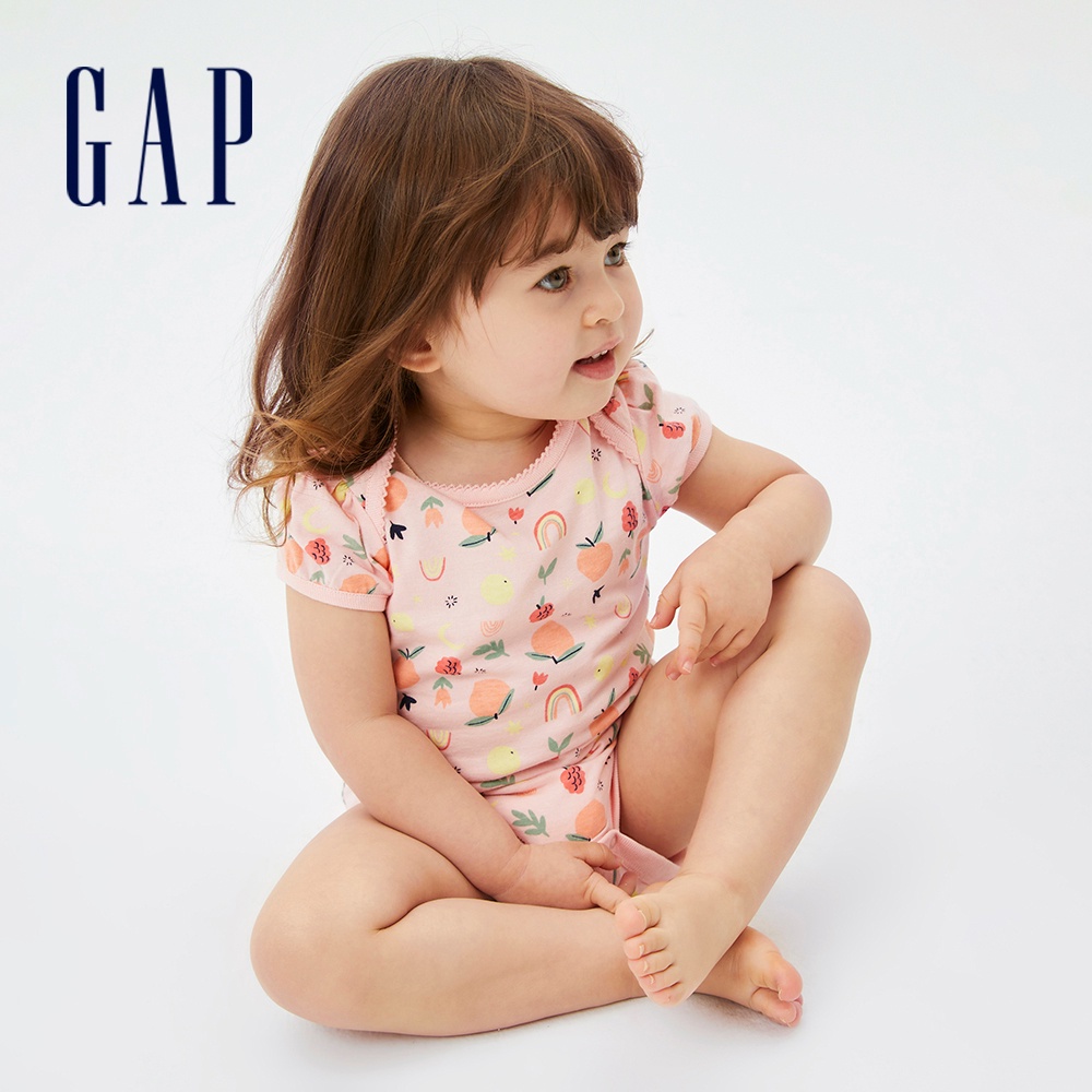 Gap 嬰兒裝 純棉印花短袖包屁衣 布萊納系列-粉色(832722)