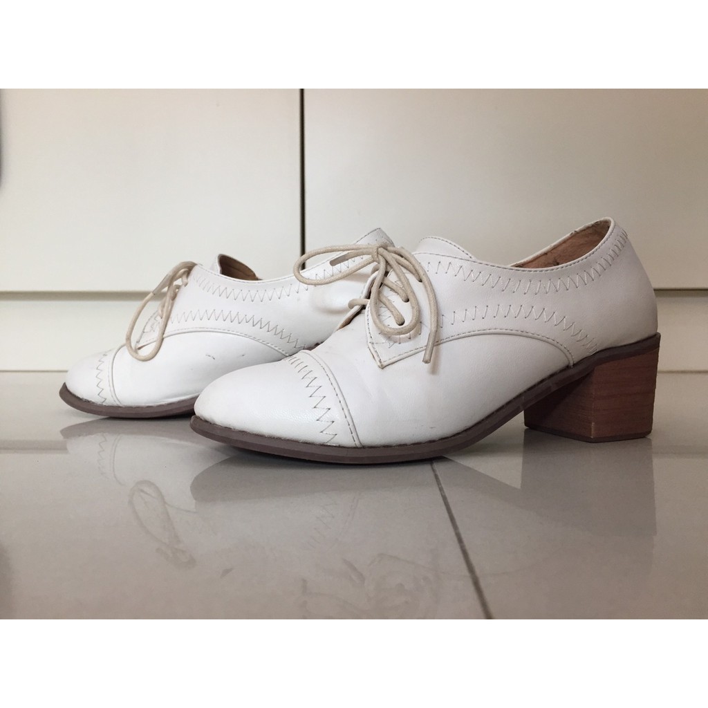 「D+af-白色綁帶低跟牛津鞋」-二手-SIZE35