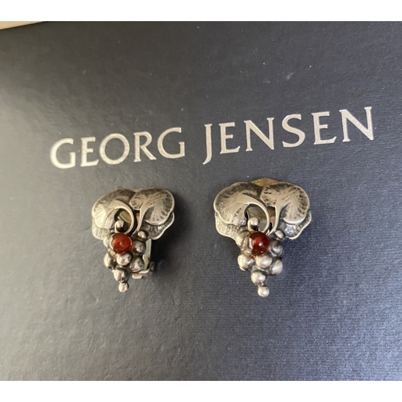 Georg Jensen喬治傑生1996年度首刻紅玉髓夾式耳環