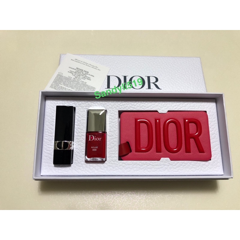 Dior 🔥全新專櫃  禮盒組（999正紅色指甲油+999迷你唇膏+品牌行李吊牌）附提袋盒子 迪奧 送禮