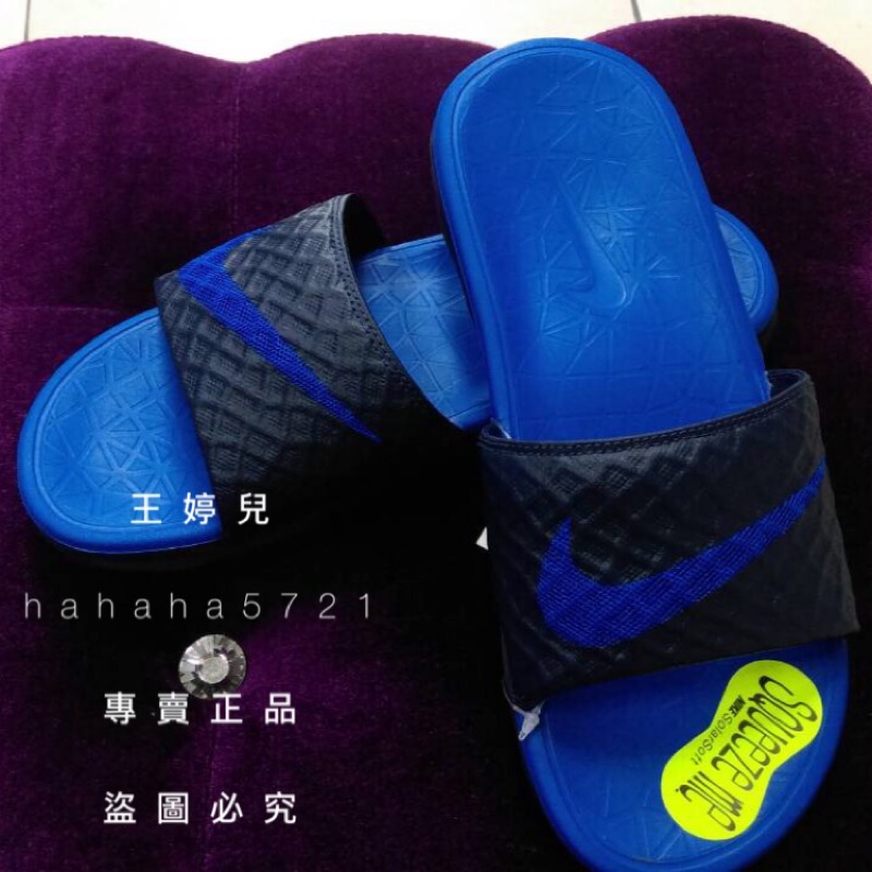 Nike正品 BENASSI SOLAROFT 黑低藍勾 軟墊止滑 經典運動拖鞋 泡綿舒適 男女段情侶款 運動拖鞋