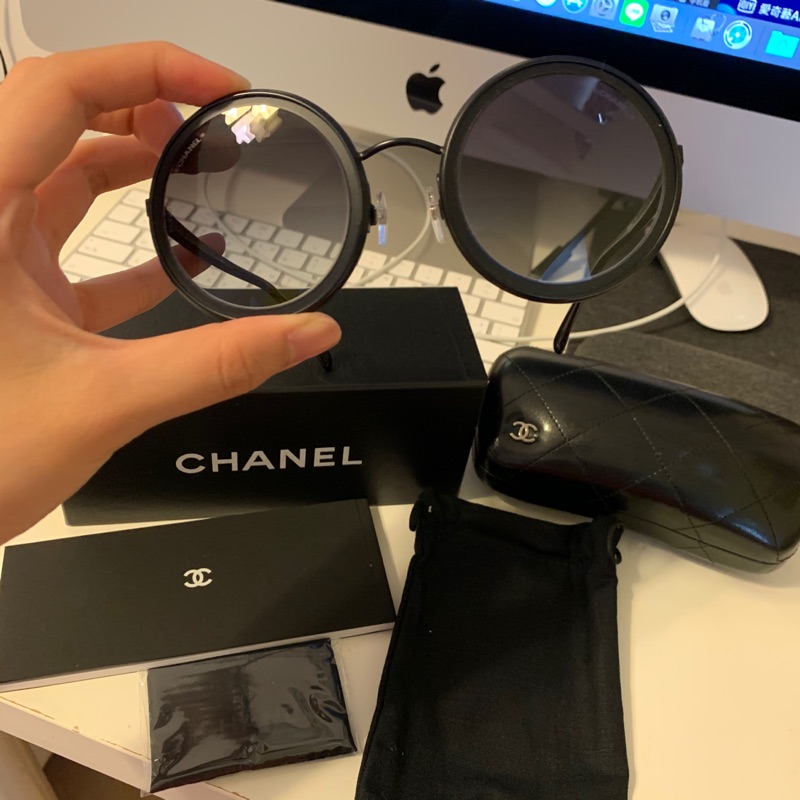 Chanel 圓形鏡框太陽眼鏡正品真品台中大遠百購人近全新 蝦皮購物