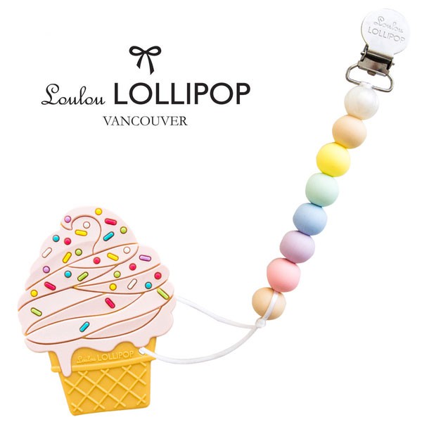 加拿大 Loulou lollipop 草莓霜淇淋固齒器組/奶嘴鍊夾 棉花糖【麗兒采家】