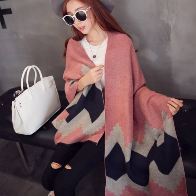 【AngelNaNa】圍巾-韓國仿羊絨雙面菱格菱形幾何女披肩(SSA0006)