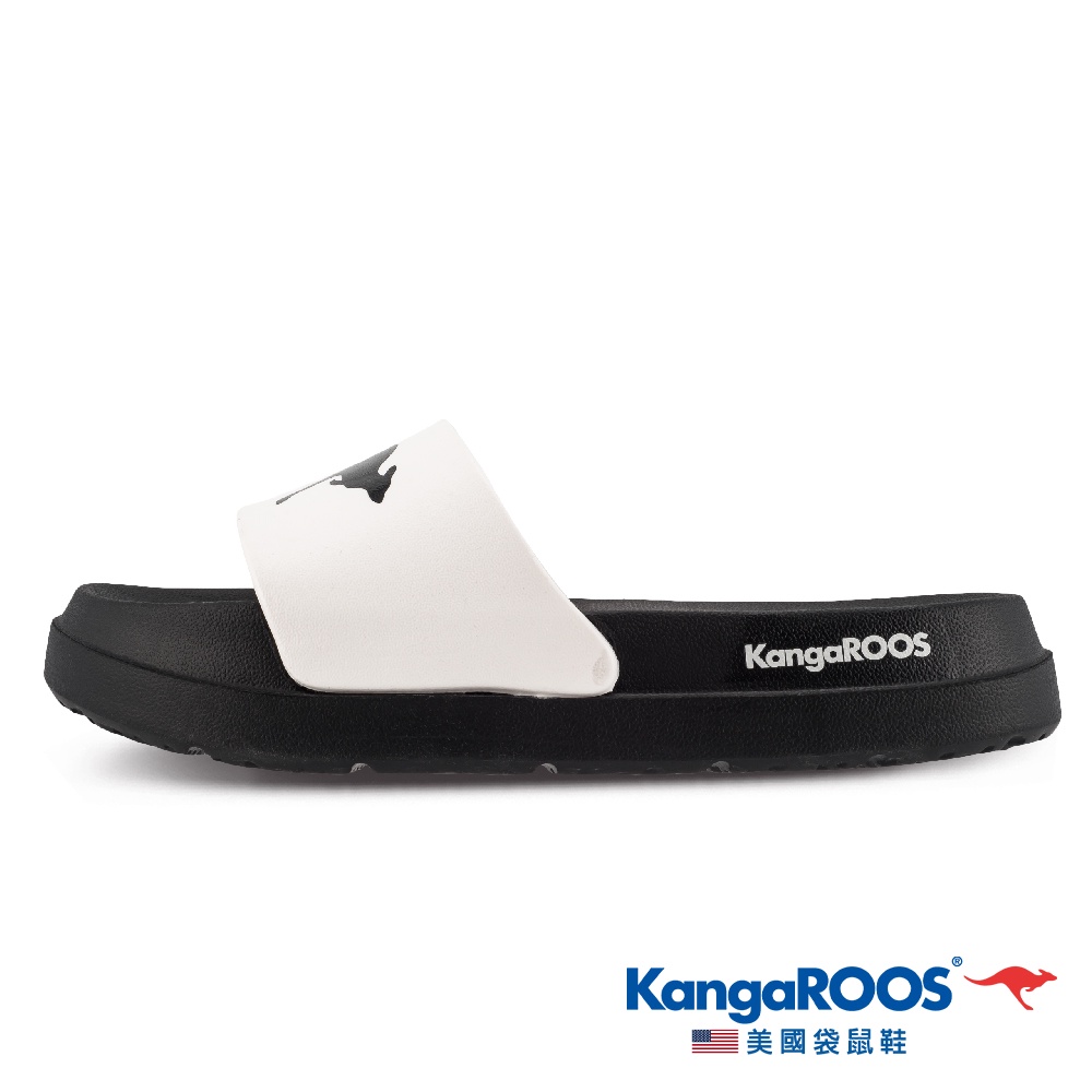【KangaROOS 美國袋鼠鞋】女 FLORA 厚底 增高 防水 舒適涼拖鞋 (黑/白-KW11680)